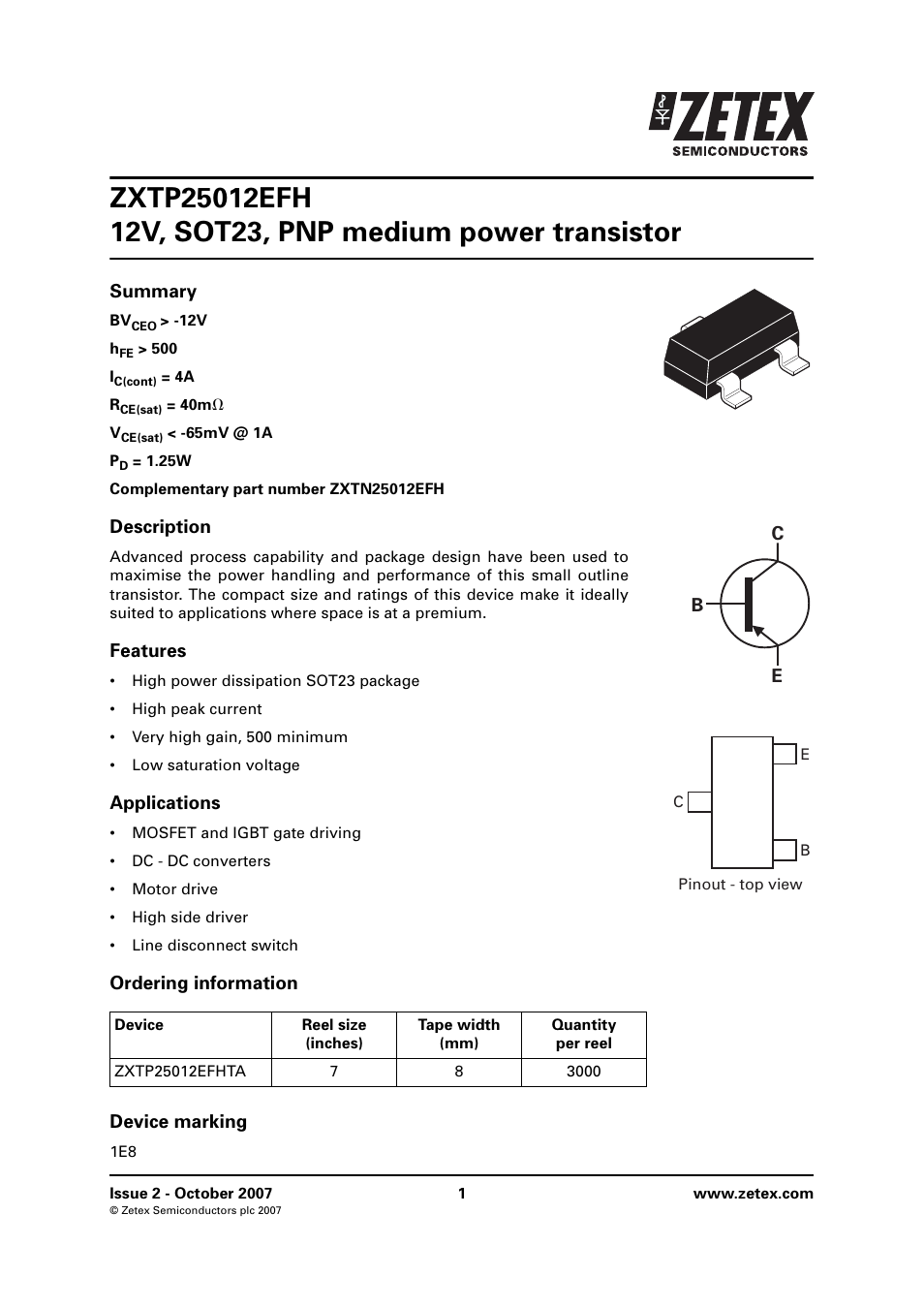 Diodes ZXTP25012EFH User Manual | 8 pages