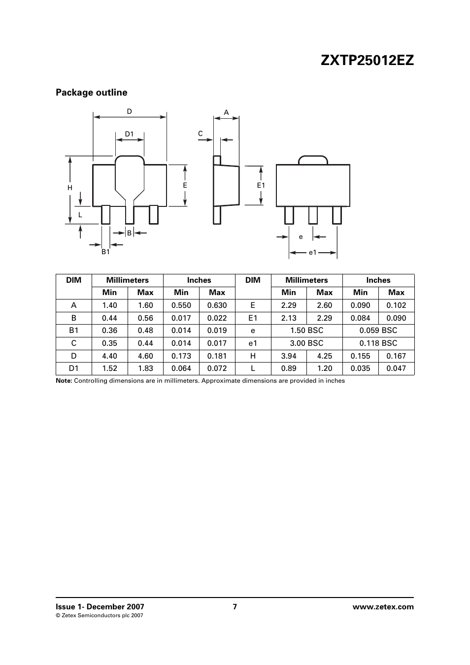 Package outline | Diodes ZXTP25012EZ User Manual | Page 7 / 8