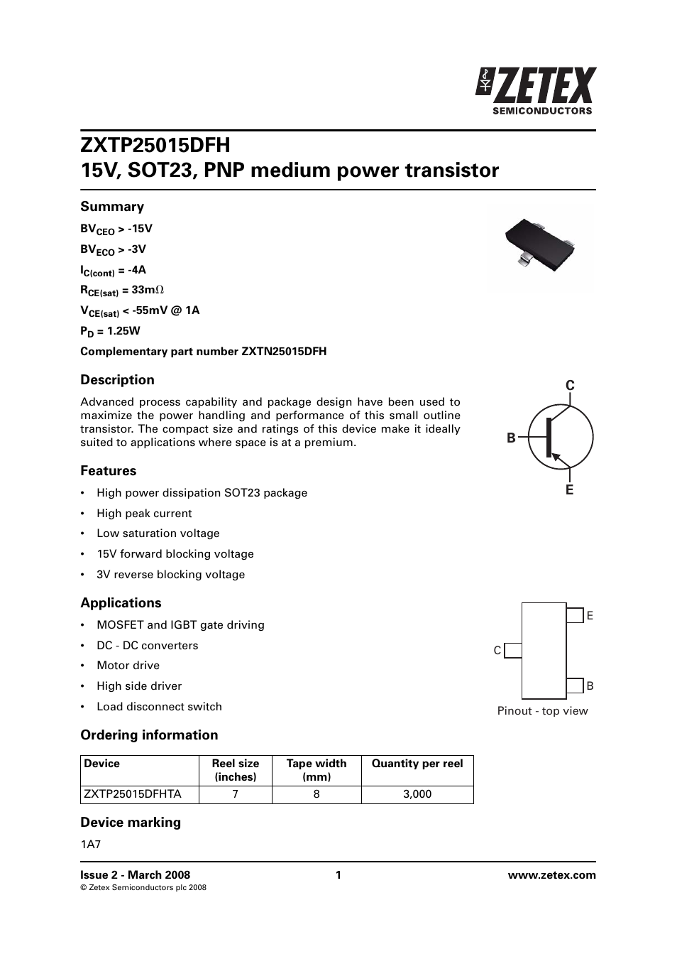 Diodes ZXTP25015DFH User Manual | 6 pages