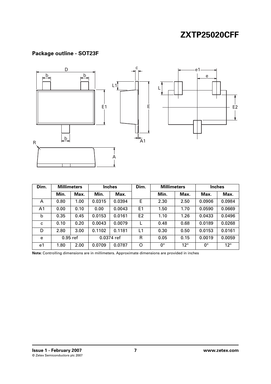 Package outline - sot23f | Diodes ZXTP25020CFF User Manual | Page 7 / 8
