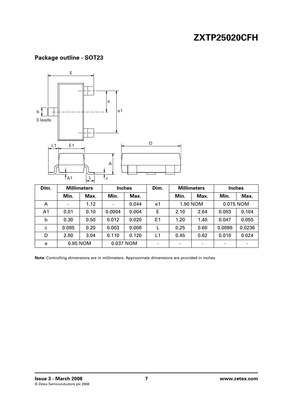 Package outline - sot23 | Diodes ZXTP25020CFH User Manual | Page 7 / 8