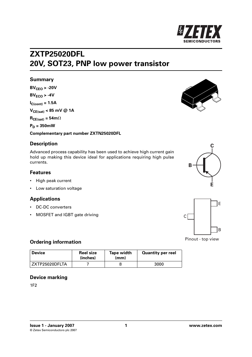 Diodes ZXTP25020DFL User Manual | 8 pages