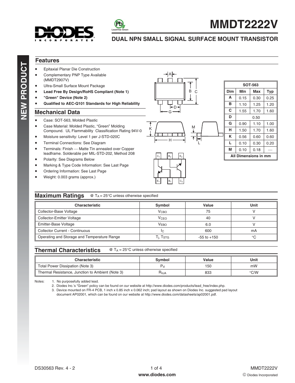Diodes MMDT2222V User Manual | 4 pages