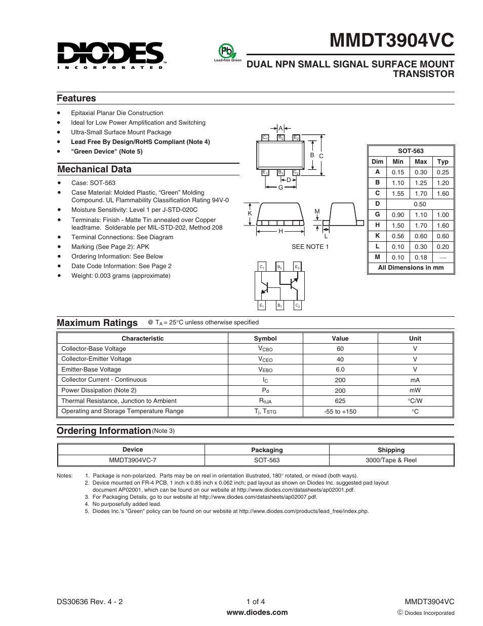 Diodes MMDT3904VC User Manual | 4 pages