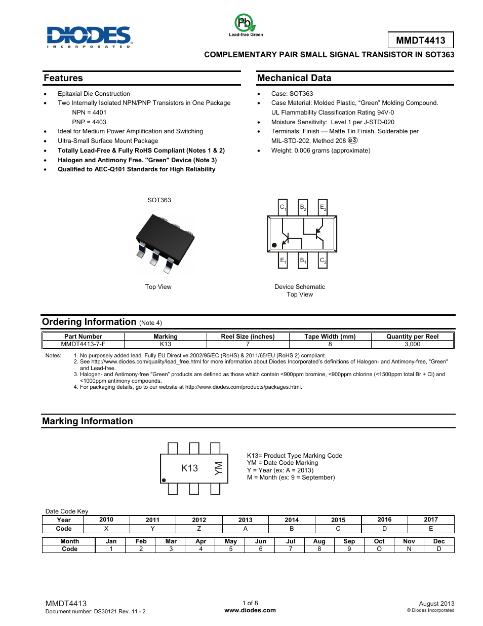 Diodes MMDT4413 User Manual | 8 pages
