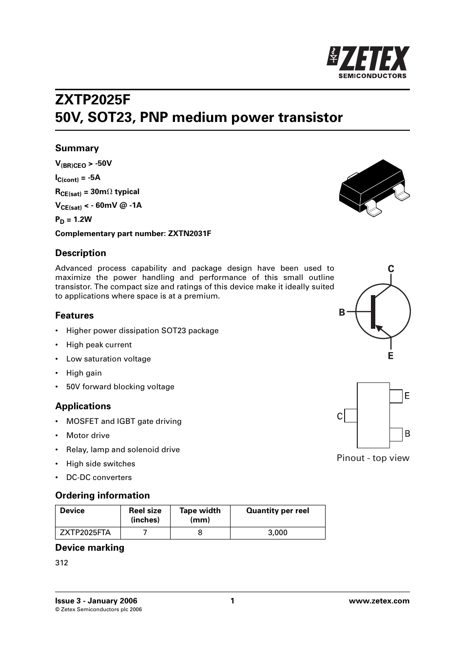 Diodes ZXTP2025F User Manual | 6 pages