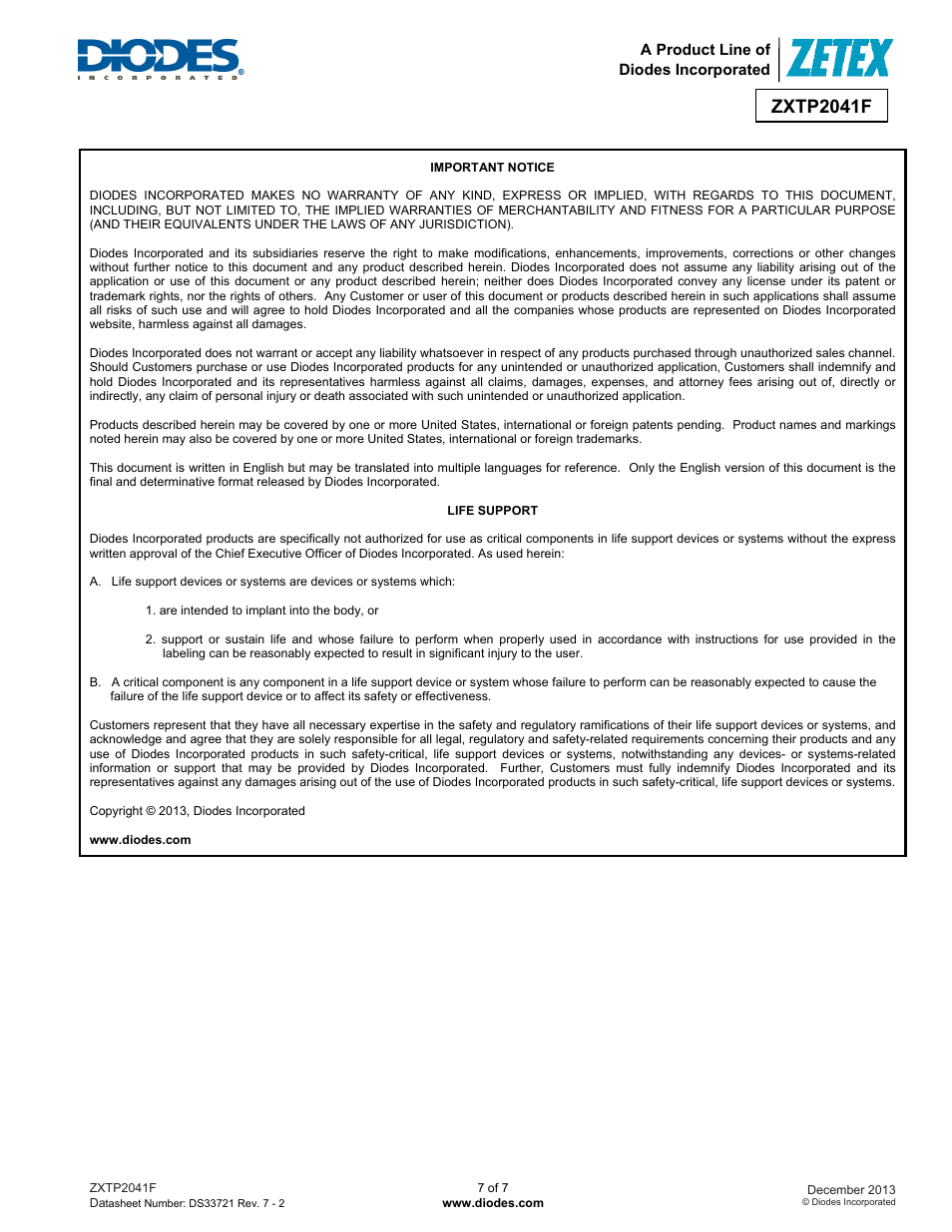 Zxtp2041f | Diodes ZXTP2041F User Manual | Page 7 / 7