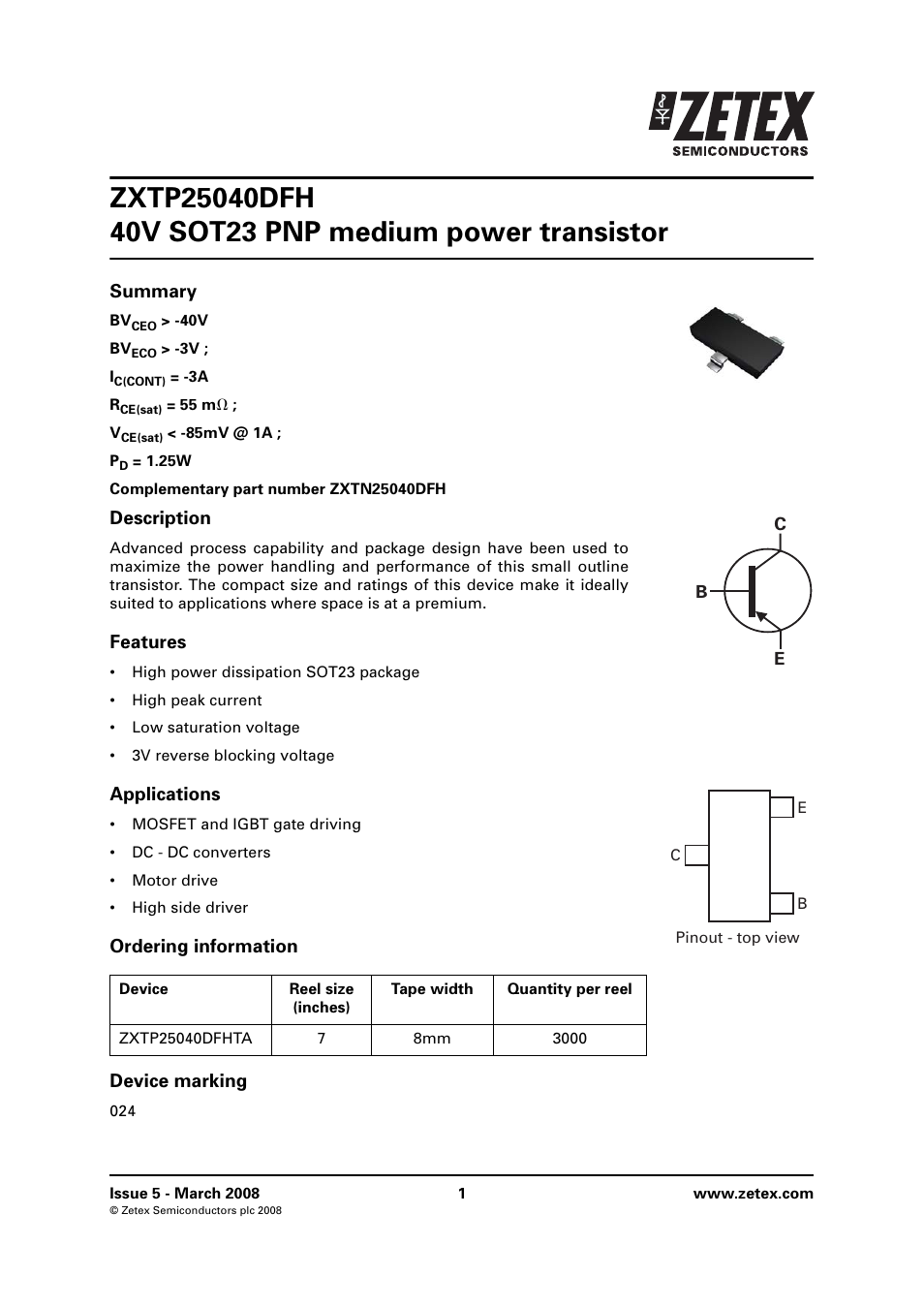 Diodes ZXTP25040DFH User Manual | 6 pages