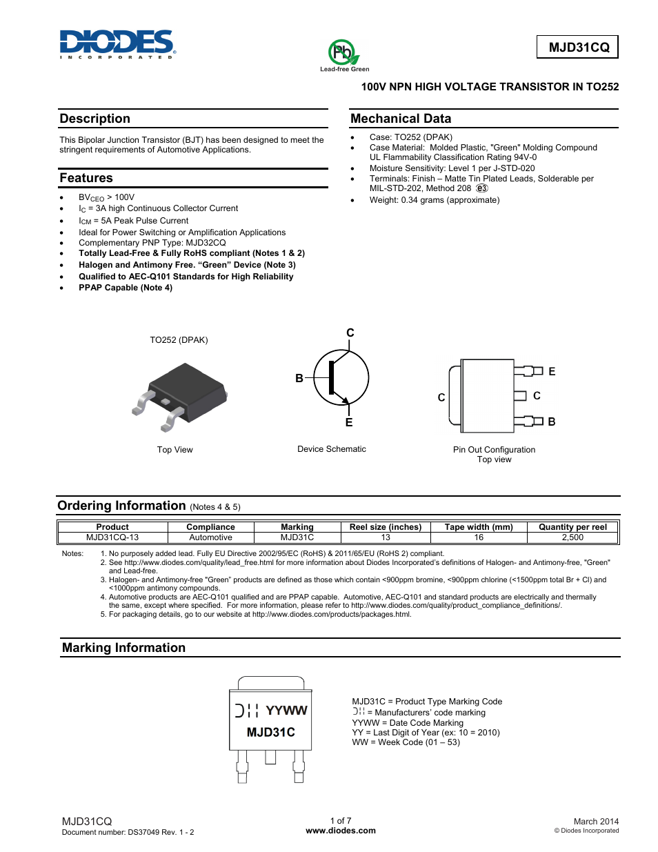 Diodes MJD31CQ User Manual | 7 pages