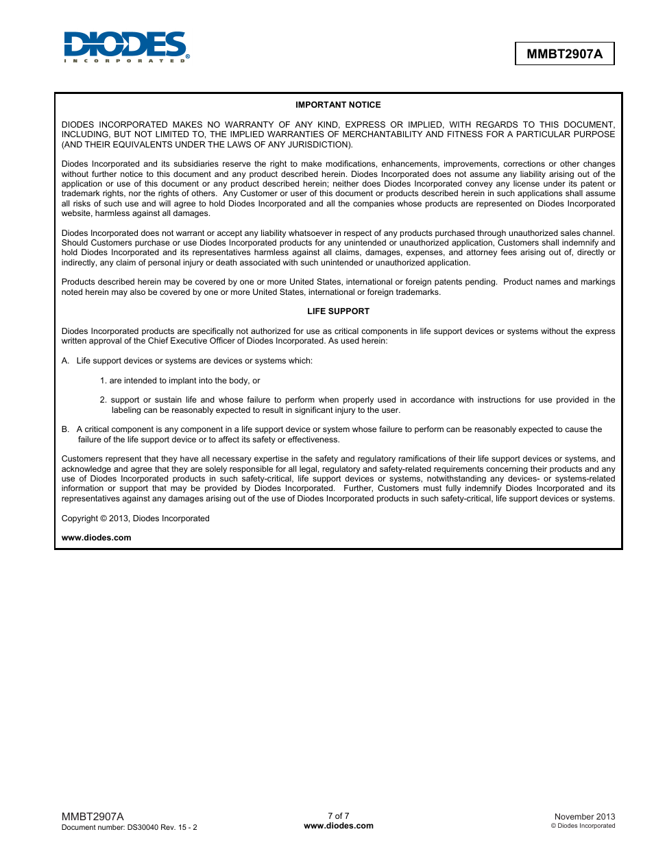 Mmbt2907a | Diodes MMBT2907A User Manual | Page 7 / 7