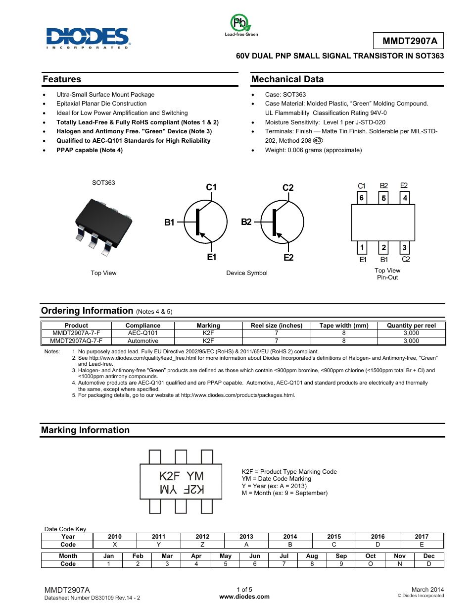 Diodes MMDT2907A User Manual | 5 pages