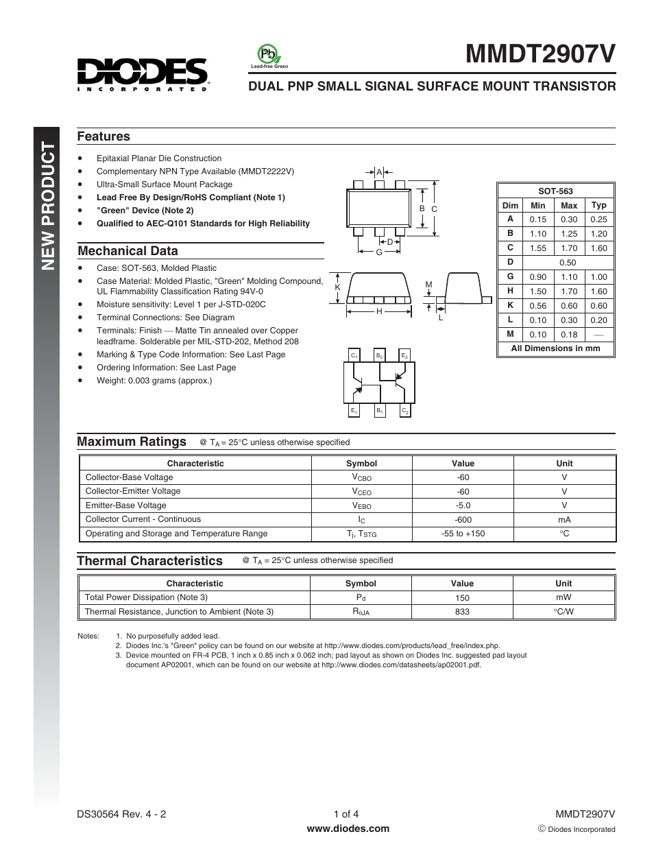 Diodes MMDT2907V User Manual | 4 pages