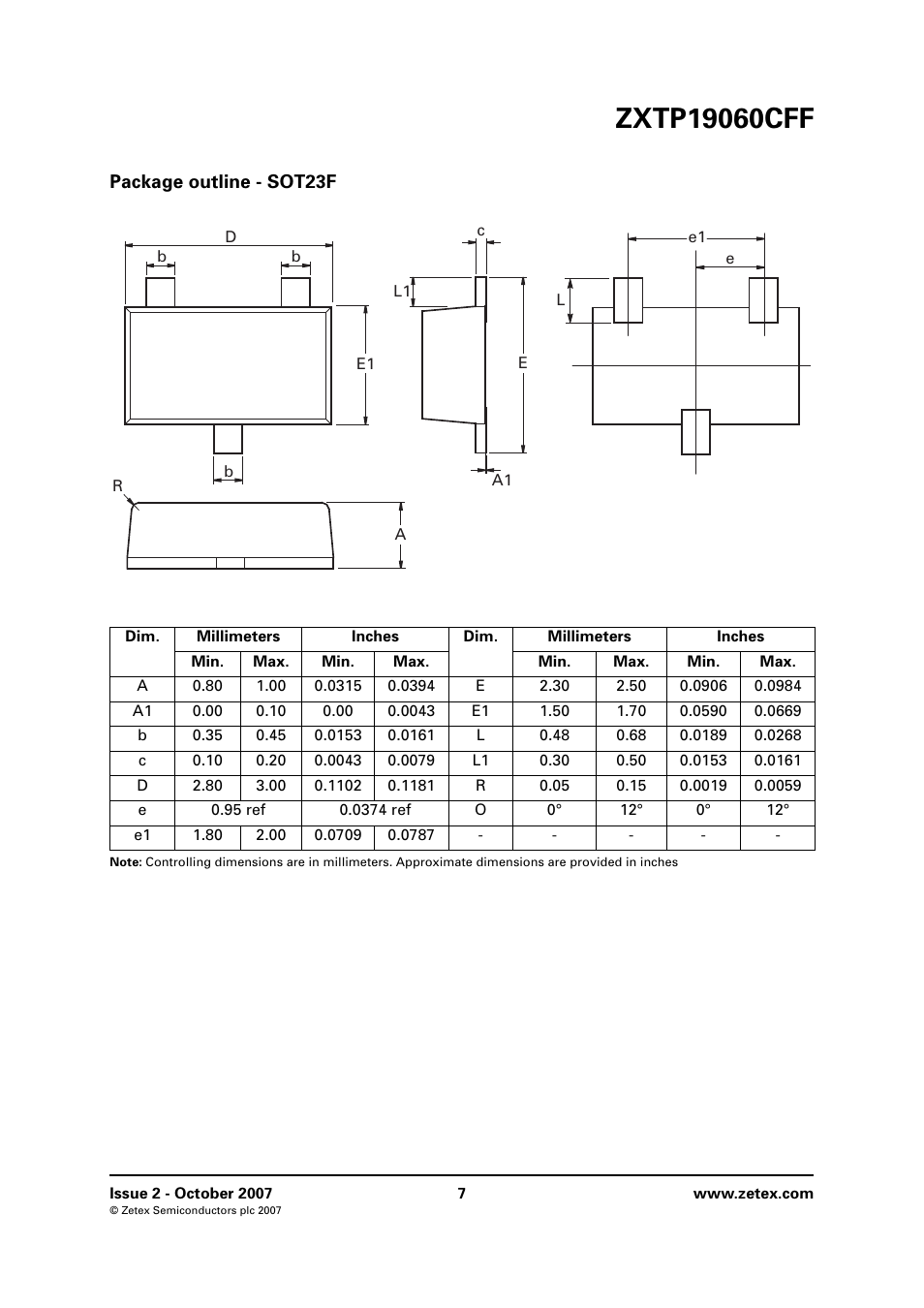 Package outline - sot23f | Diodes ZXTP19060CFF User Manual | Page 7 / 8