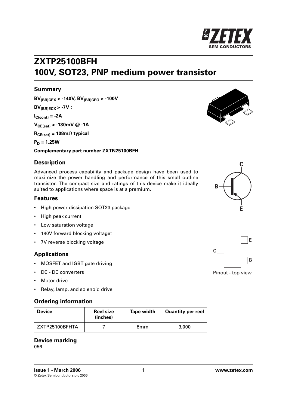 Diodes ZXTP25100BFH User Manual | 6 pages