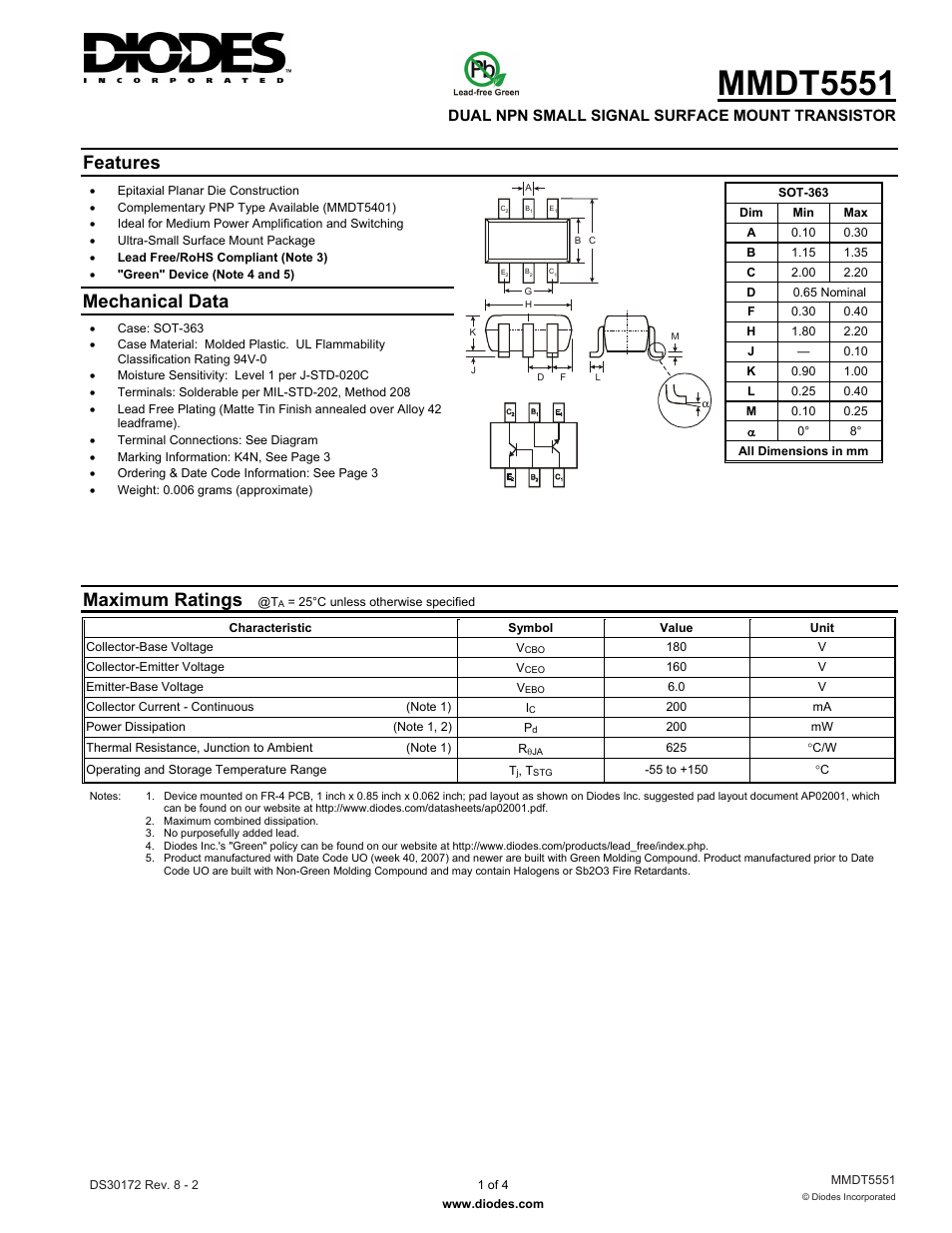 Diodes MMDT5551 User Manual | 4 pages