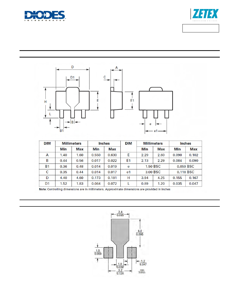 Package outline dimensions, Suggested pad layout | Diodes ZXTP03200BZ User Manual | Page 6 / 7