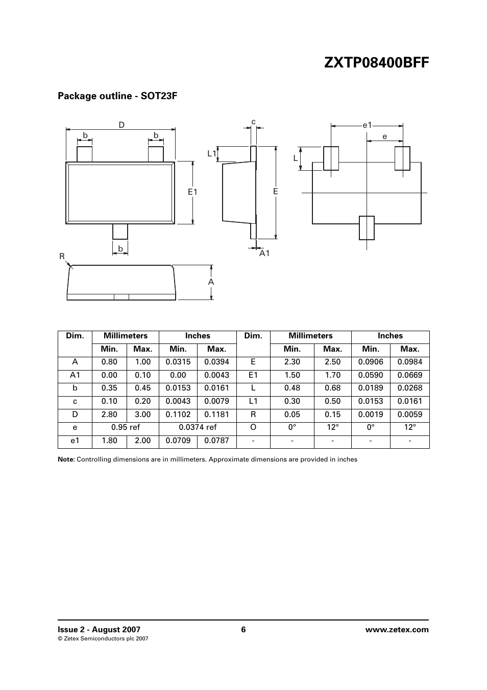 Package outline - sot23f | Diodes ZXTP08400BFF User Manual | Page 6 / 8