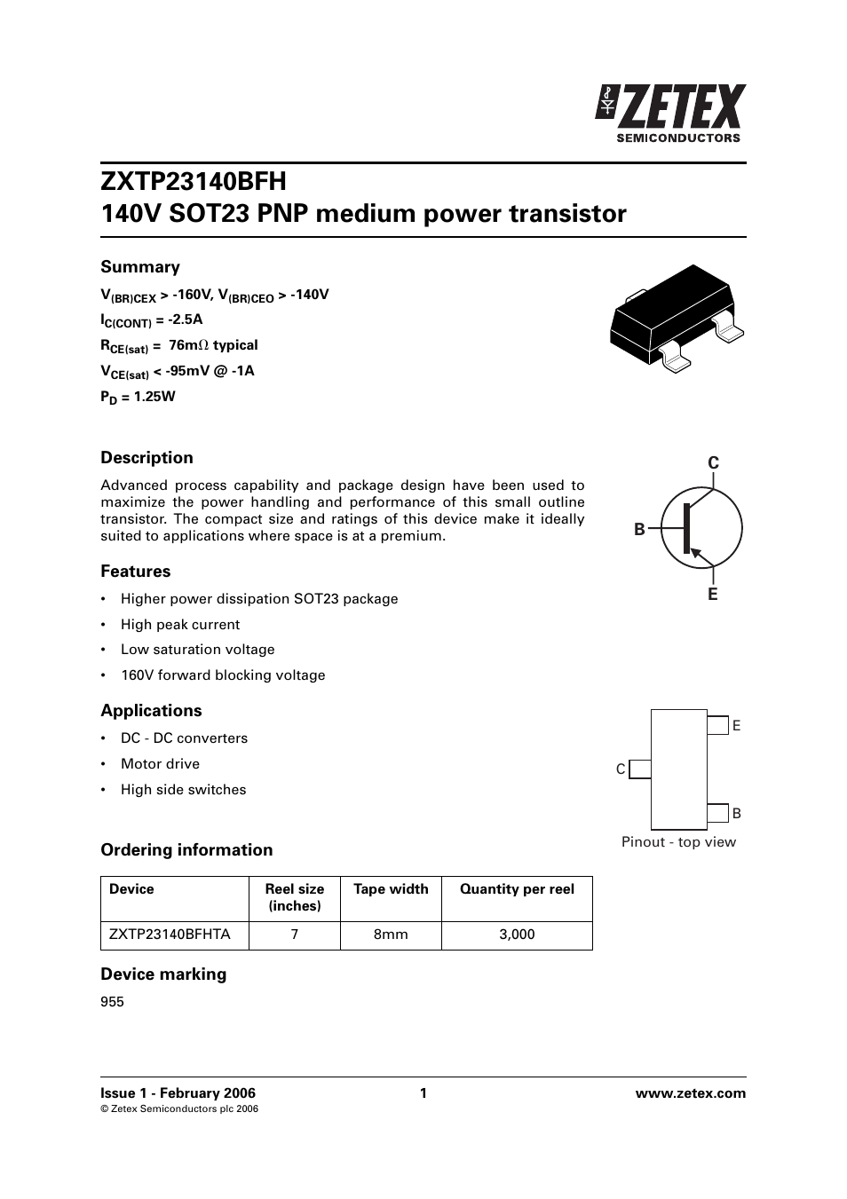 Diodes ZXTP23140BFH User Manual | 6 pages