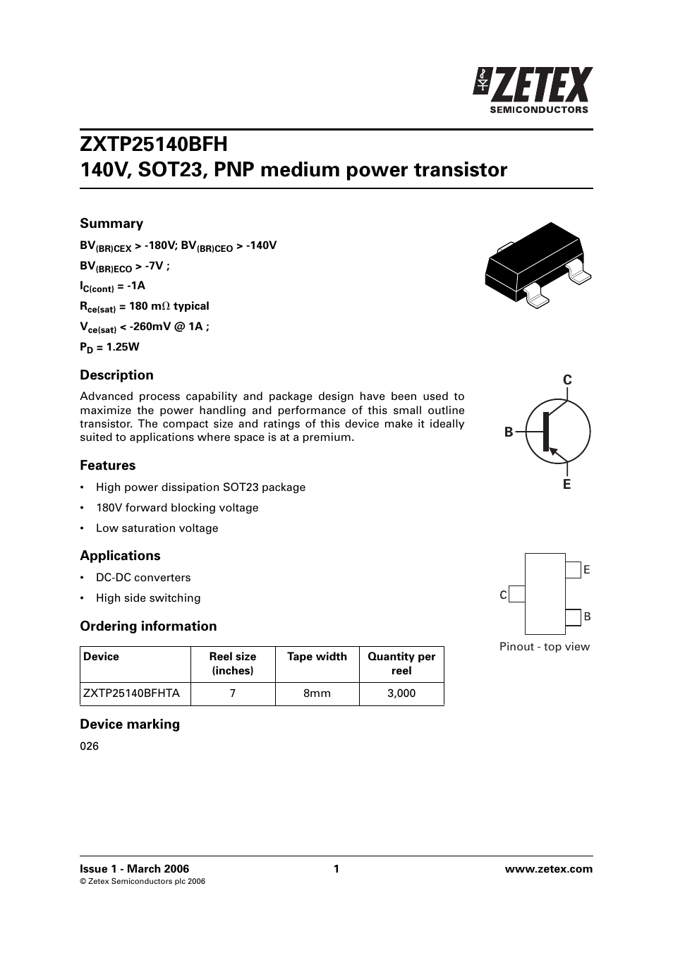 Diodes ZXTP25140BFH User Manual | 6 pages