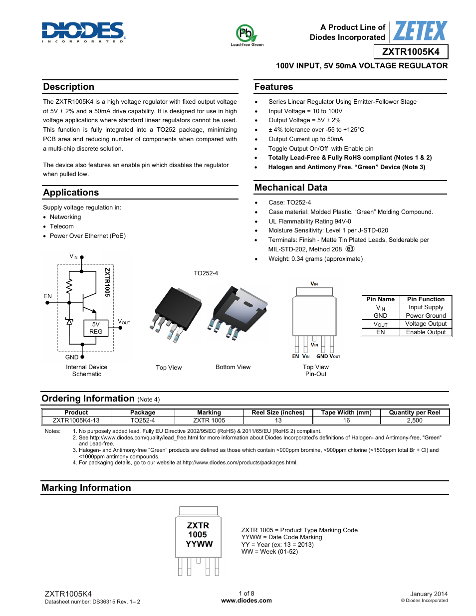Diodes ZXTR1005K4 User Manual | 8 pages