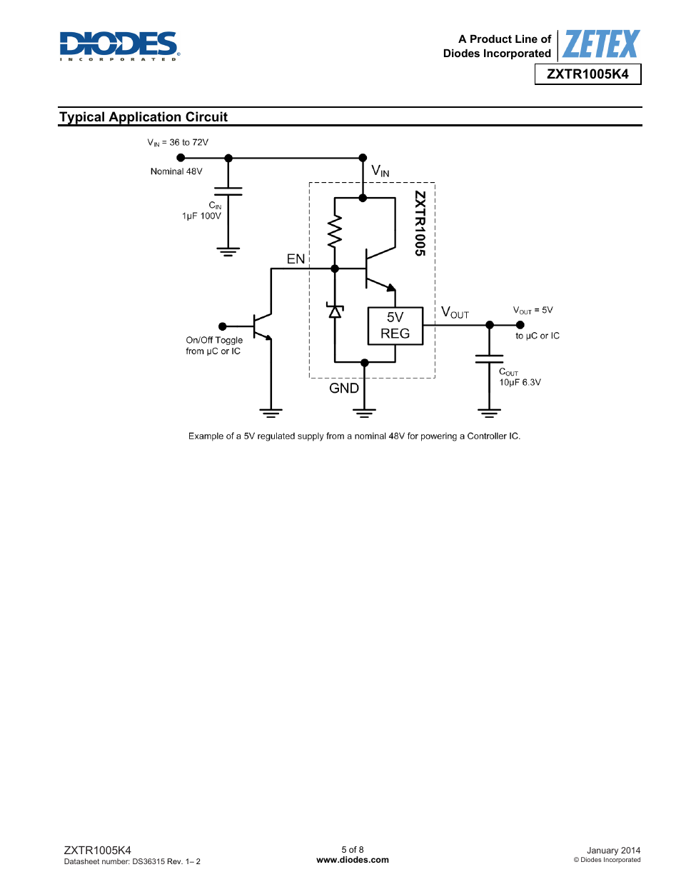 Typical application circuit | Diodes ZXTR1005K4 User Manual | Page 5 / 8