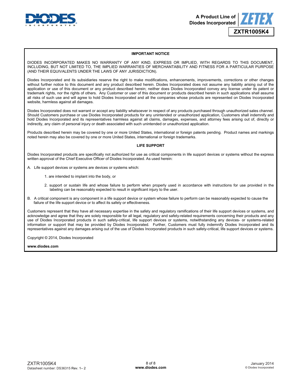 Diodes ZXTR1005K4 User Manual | Page 8 / 8