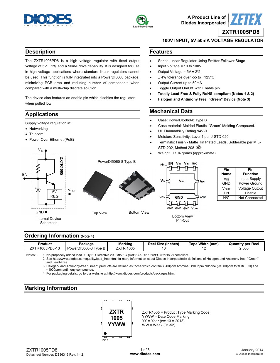 Diodes ZXTR1005PD8 User Manual | 8 pages