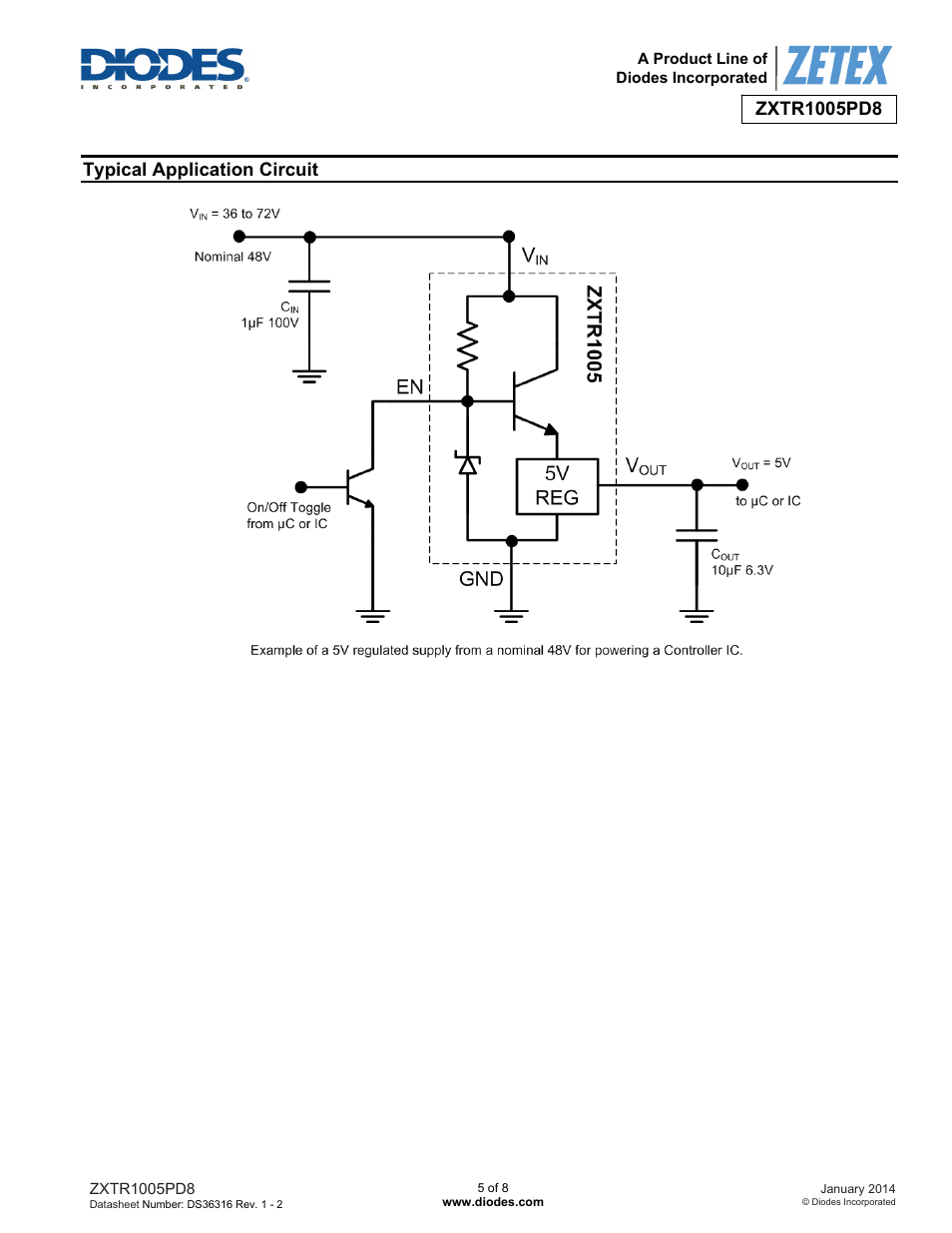 Typical application circuit | Diodes ZXTR1005PD8 User Manual | Page 5 / 8