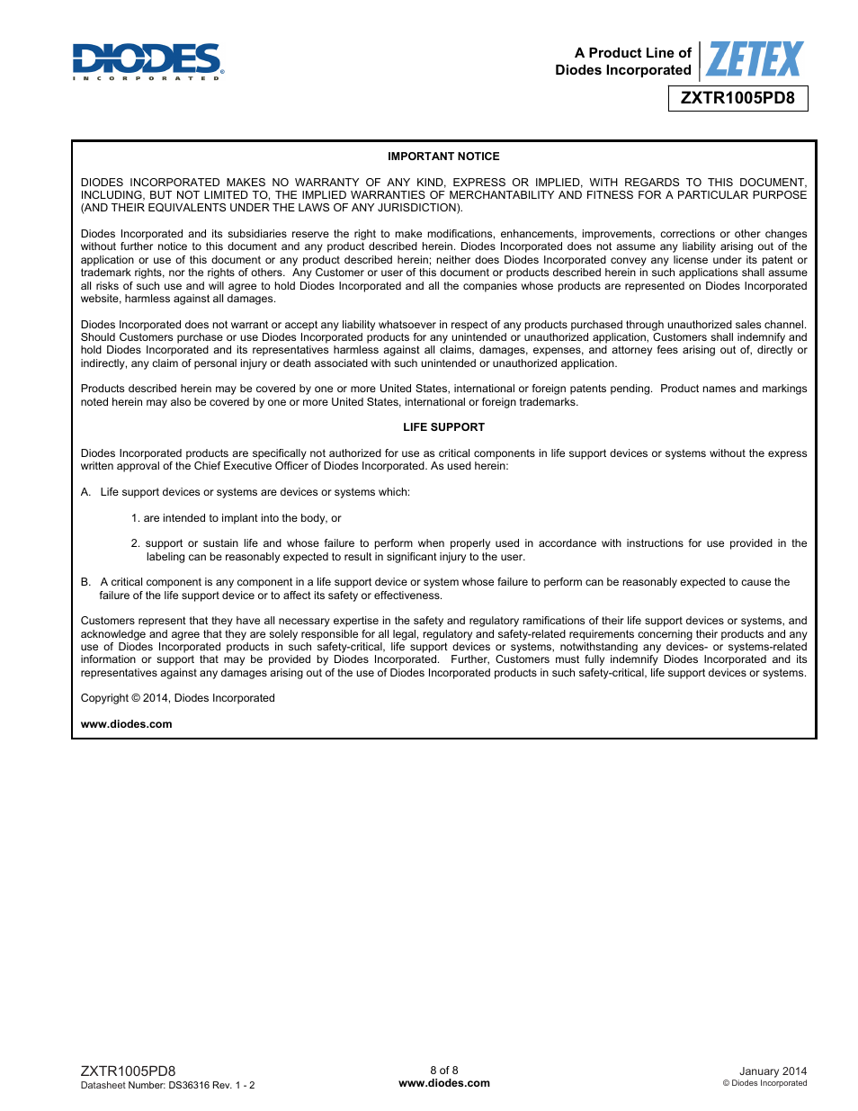 Diodes ZXTR1005PD8 User Manual | Page 8 / 8