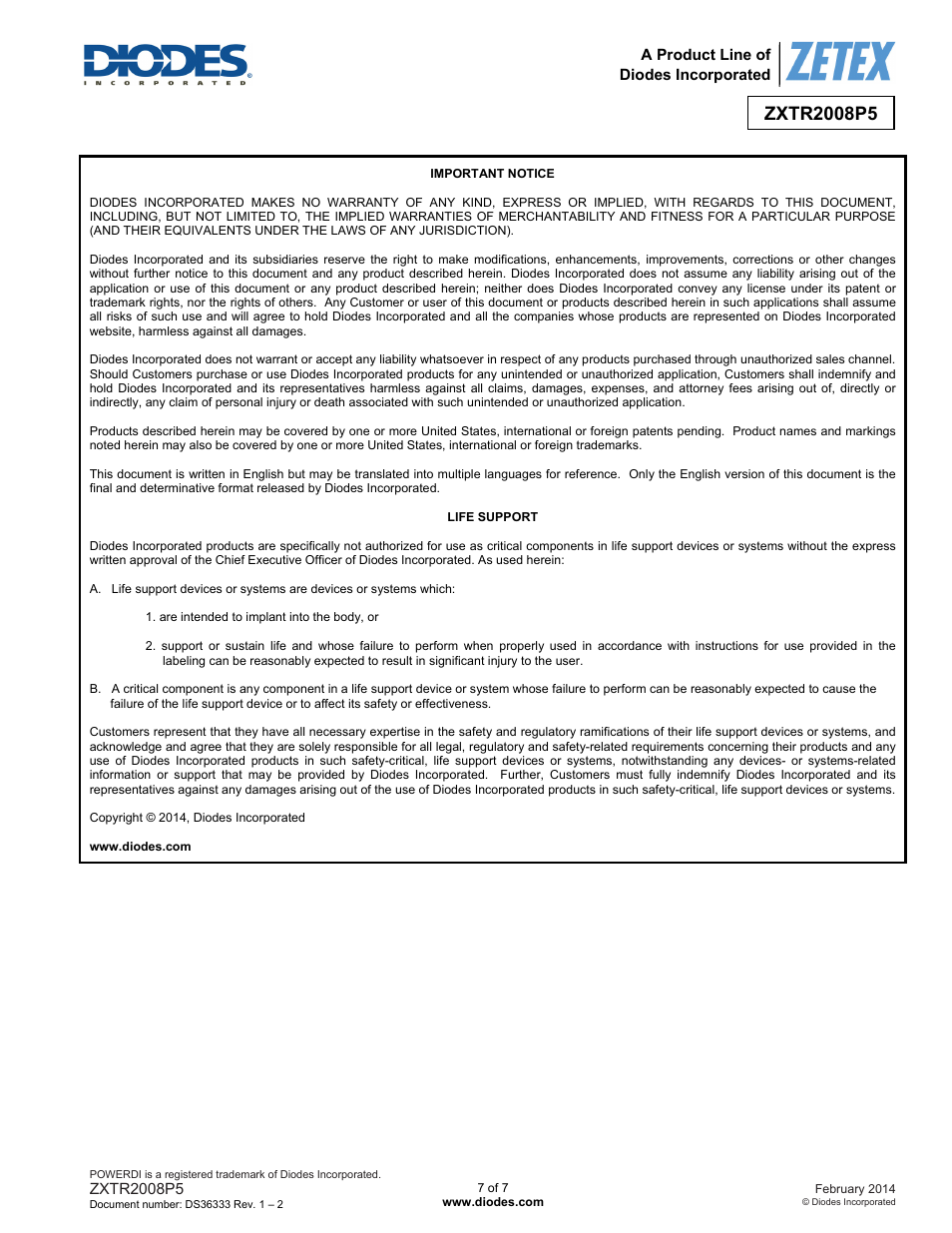 Diodes ZXTR2008P5 User Manual | Page 7 / 7