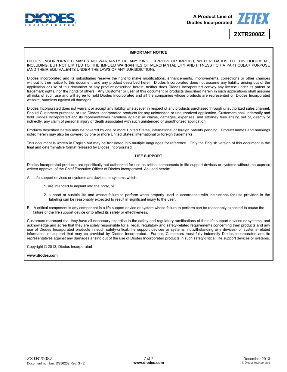 Zxtr2008z | Diodes ZXTR2008Z User Manual | Page 7 / 7