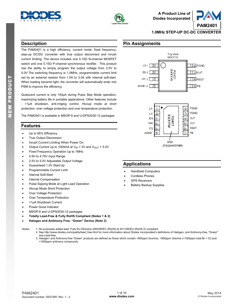 Diodes PAM2401 User Manual | 10 pages