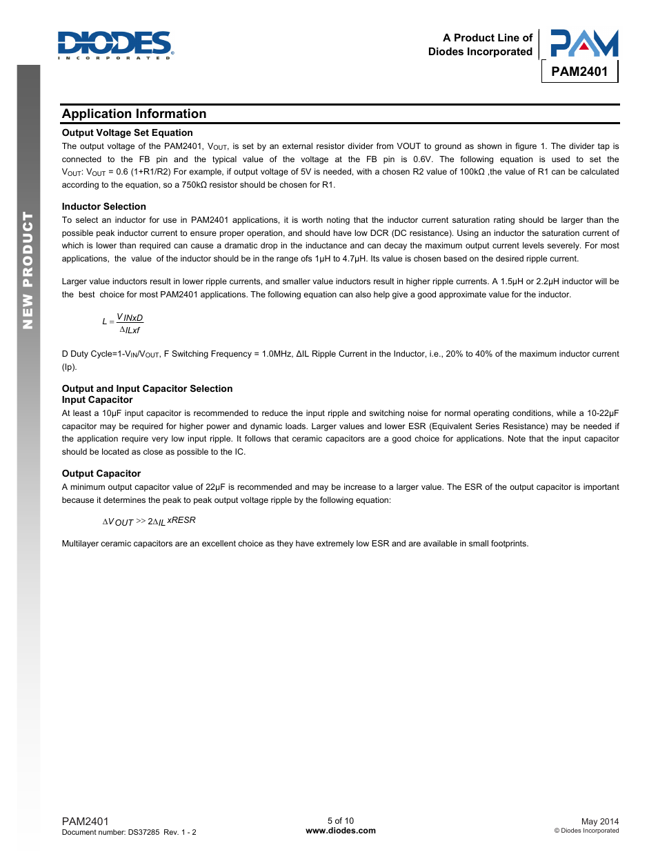 Pam2401 new prod uc t, Application information | Diodes PAM2401 User Manual | Page 5 / 10