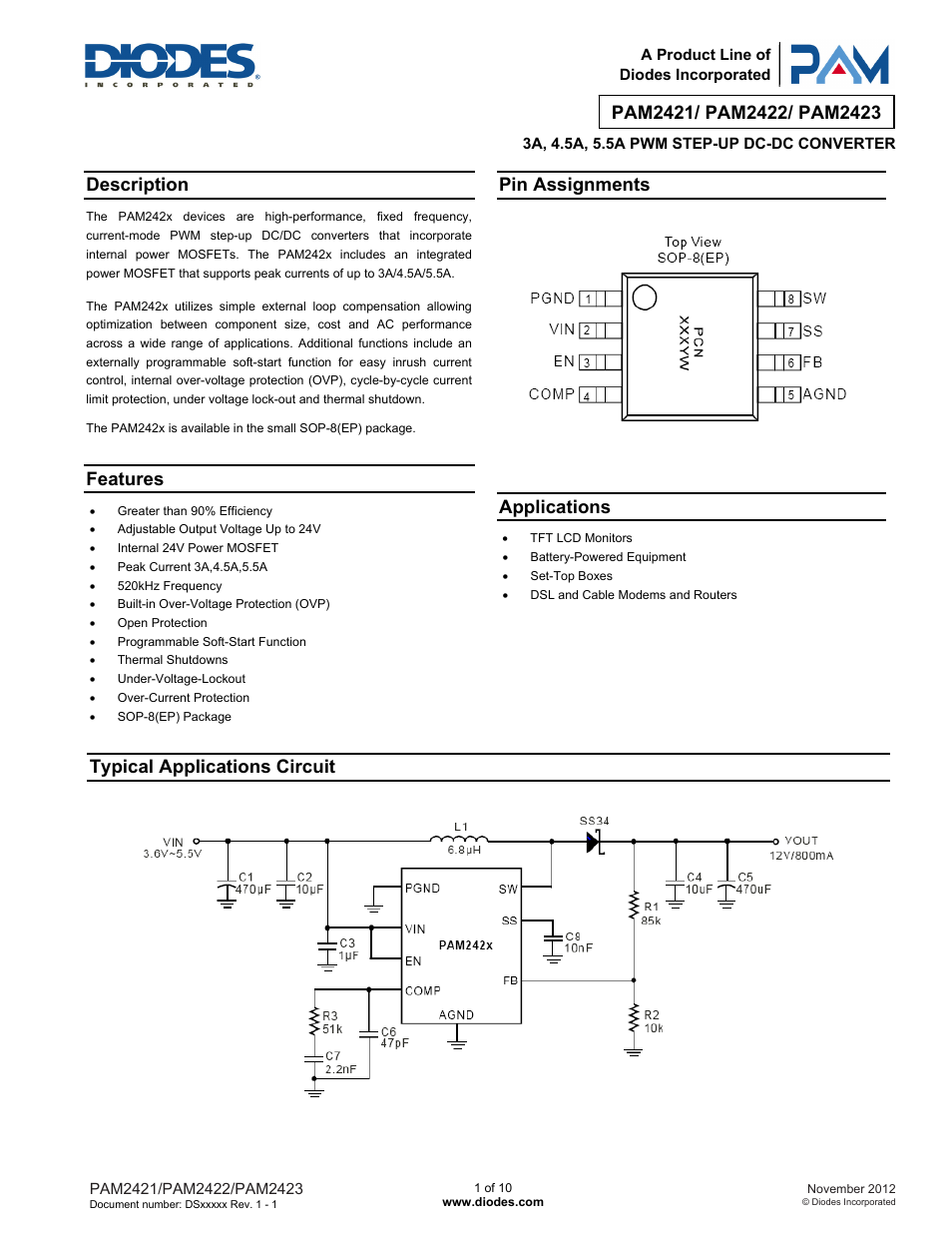 Diodes PAM2423 User Manual | 10 pages