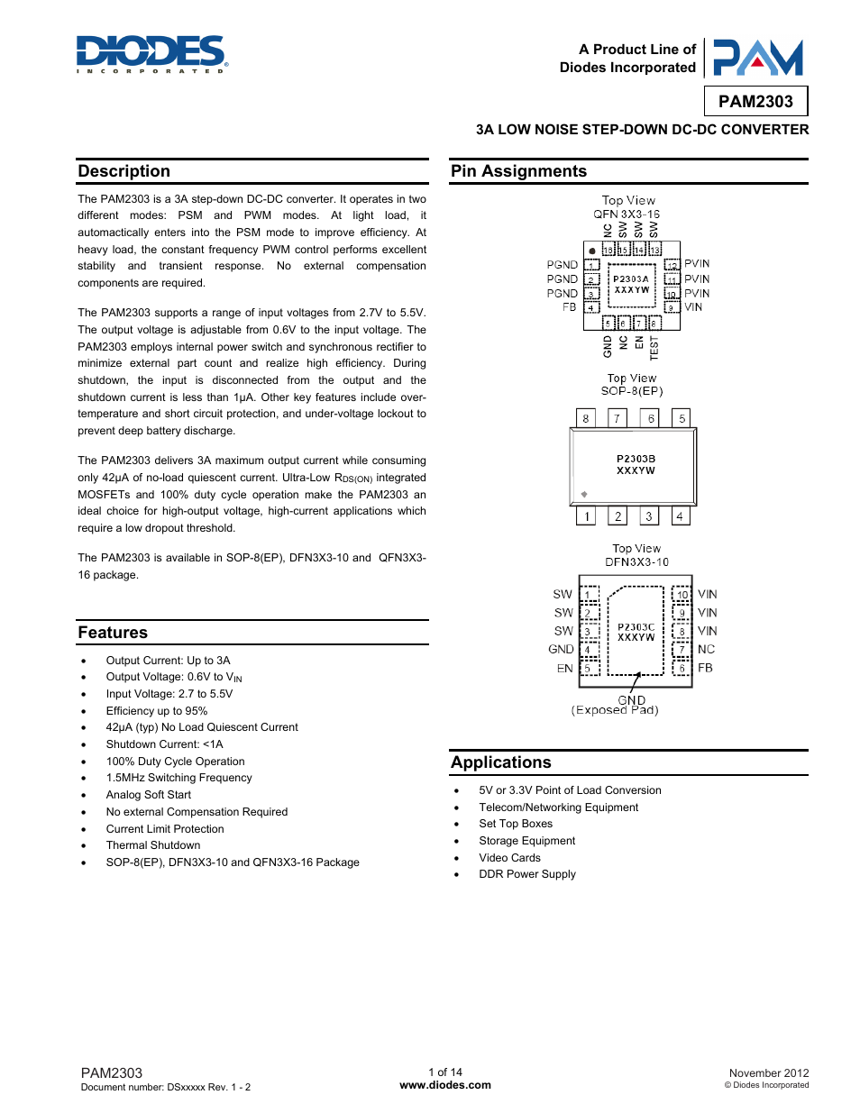 Diodes PAM2303 User Manual | 14 pages
