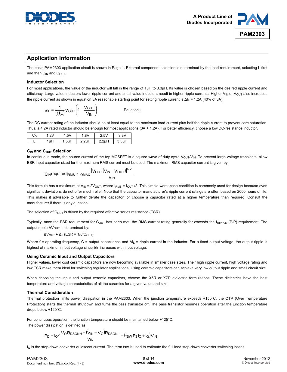 Pam2303, Application information | Diodes PAM2303 User Manual | Page 8 / 14