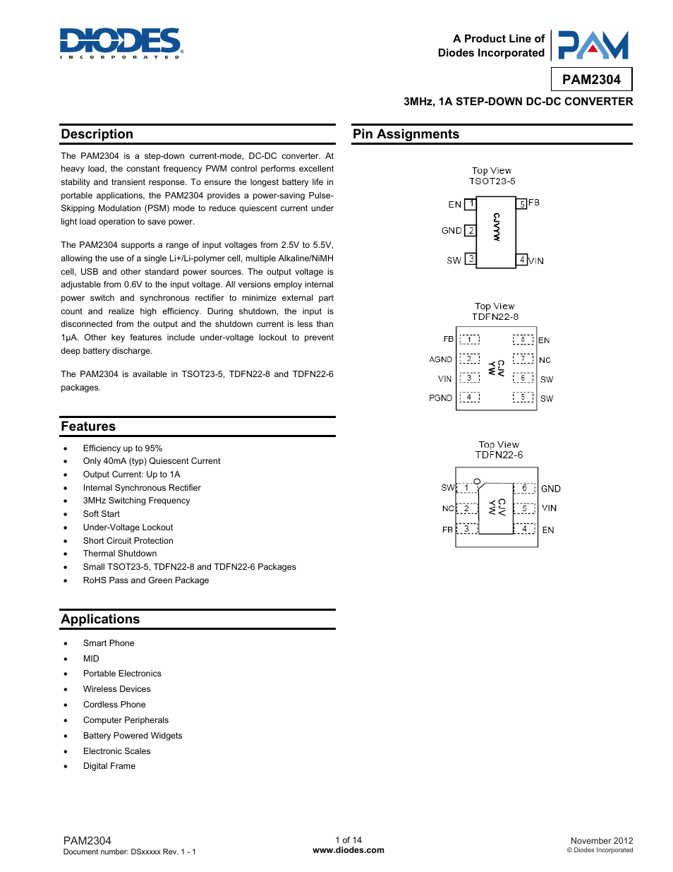 Diodes PAM2304 User Manual | 14 pages