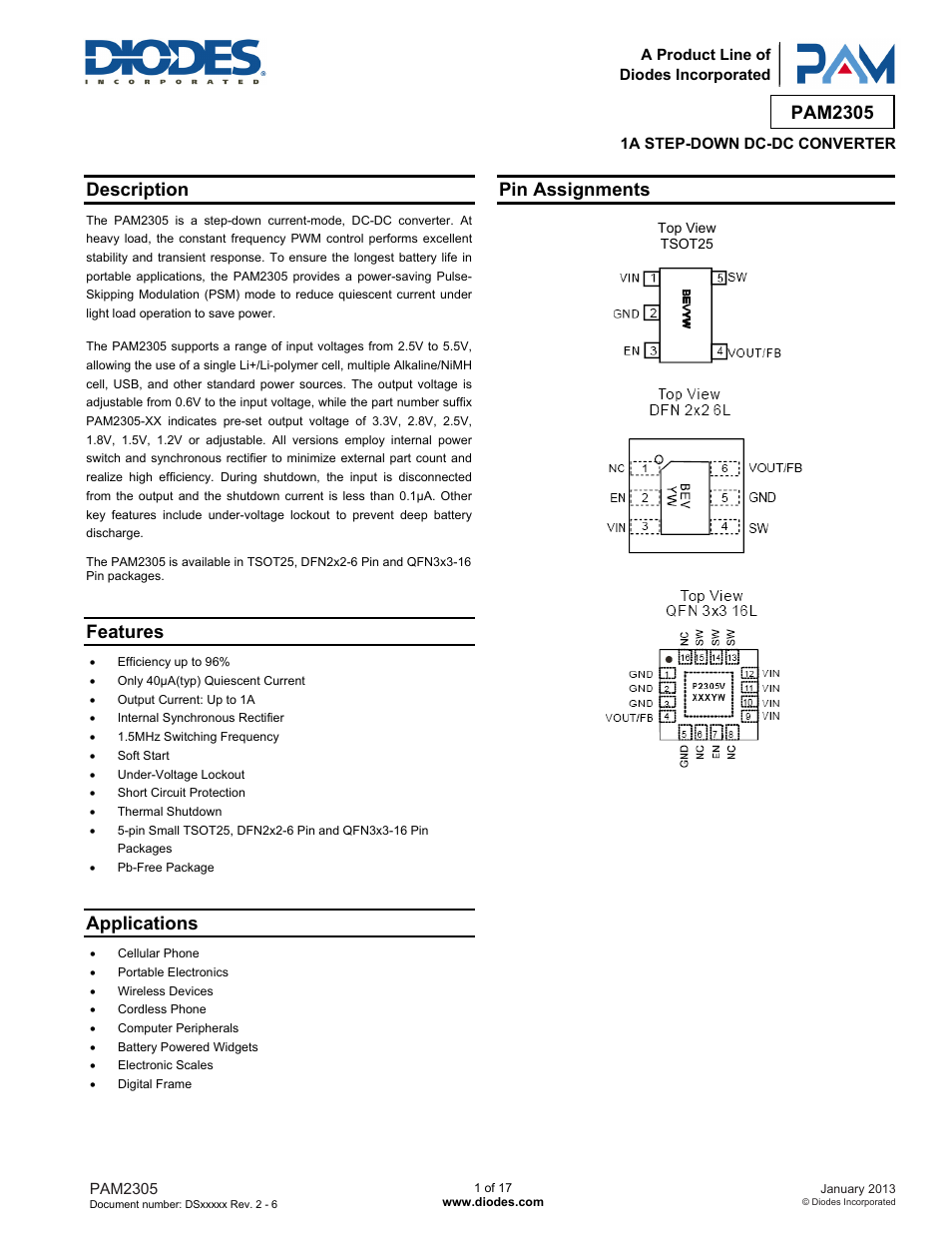 Diodes PAM2305 User Manual | 17 pages