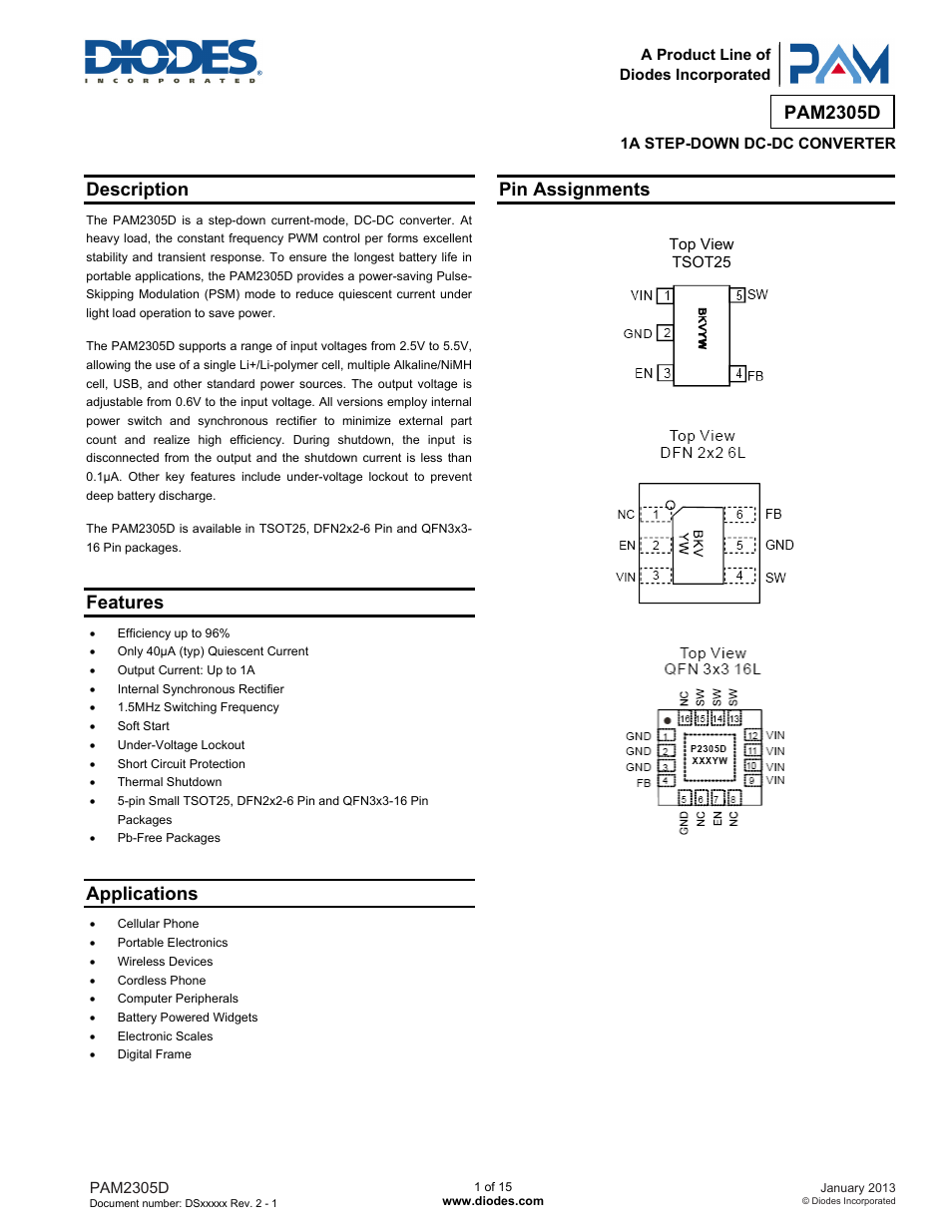Diodes PAM2305D User Manual | 15 pages