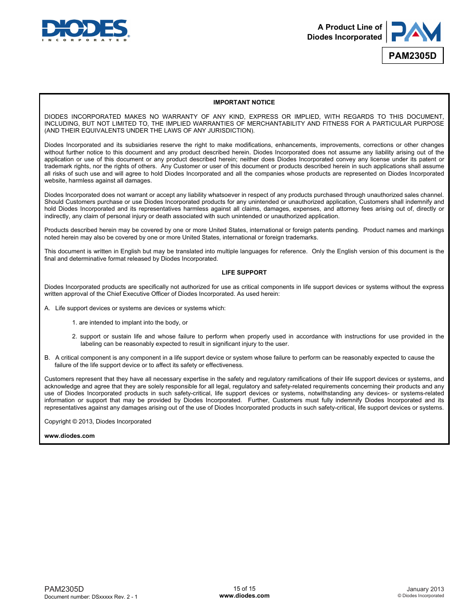 Pam2305d | Diodes PAM2305D User Manual | Page 15 / 15