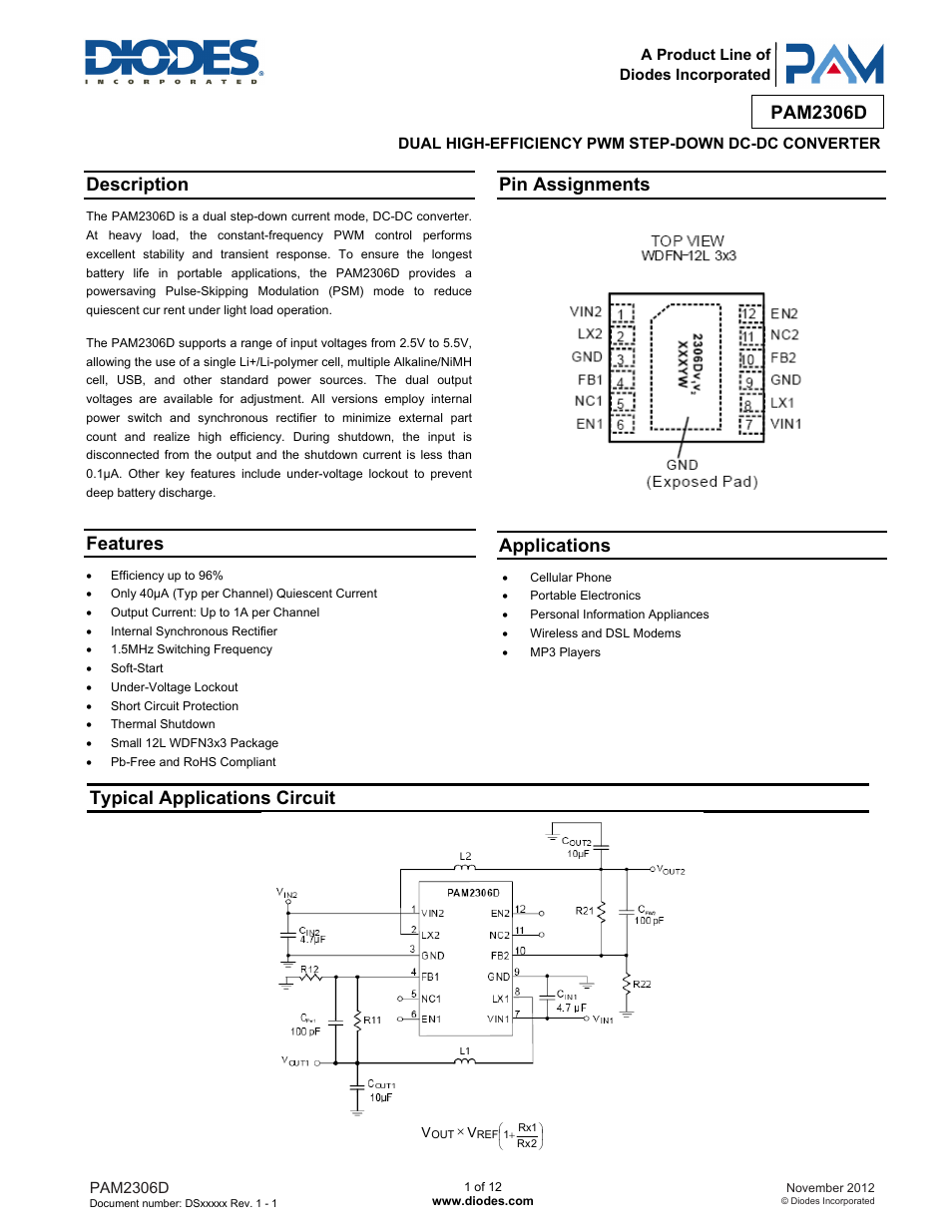 Diodes PAM2306D User Manual | 12 pages