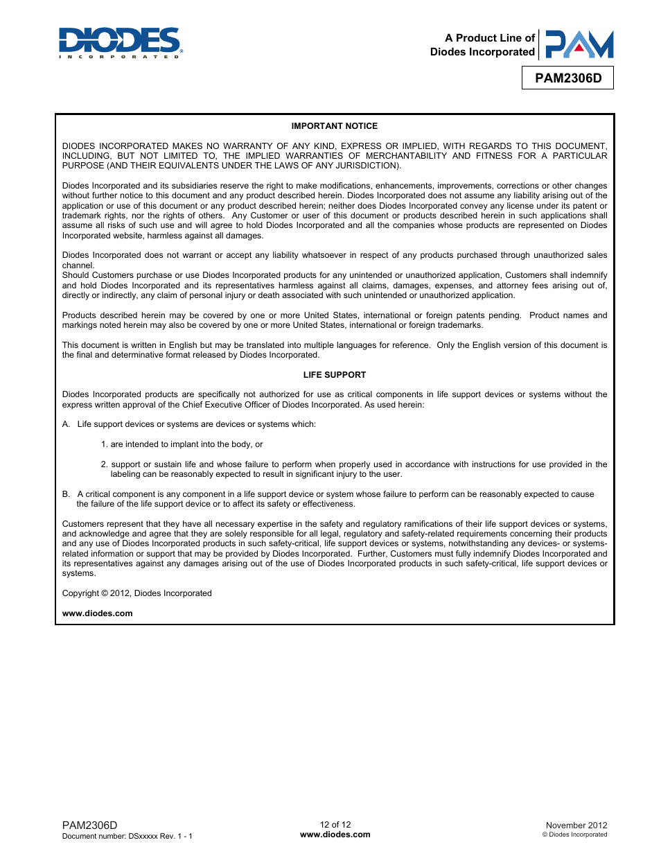 Pam2306d | Diodes PAM2306D User Manual | Page 12 / 12