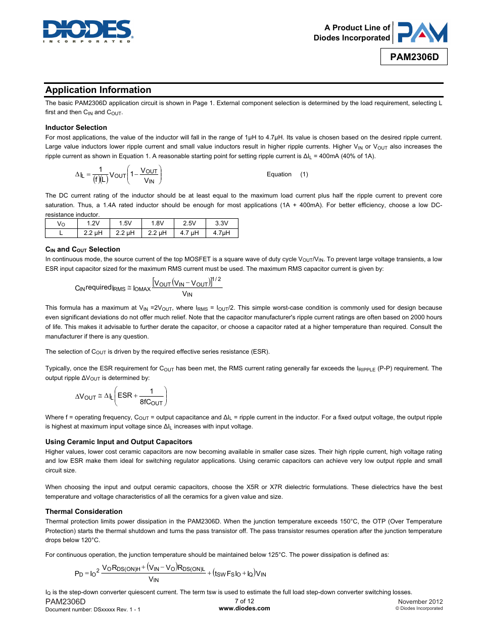 Pam2306d, Application information | Diodes PAM2306D User Manual | Page 7 / 12