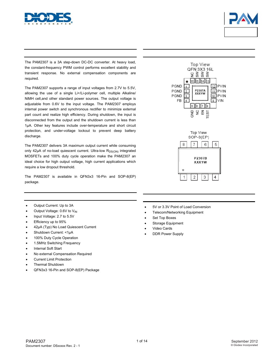 Diodes PAM2307 User Manual | 14 pages