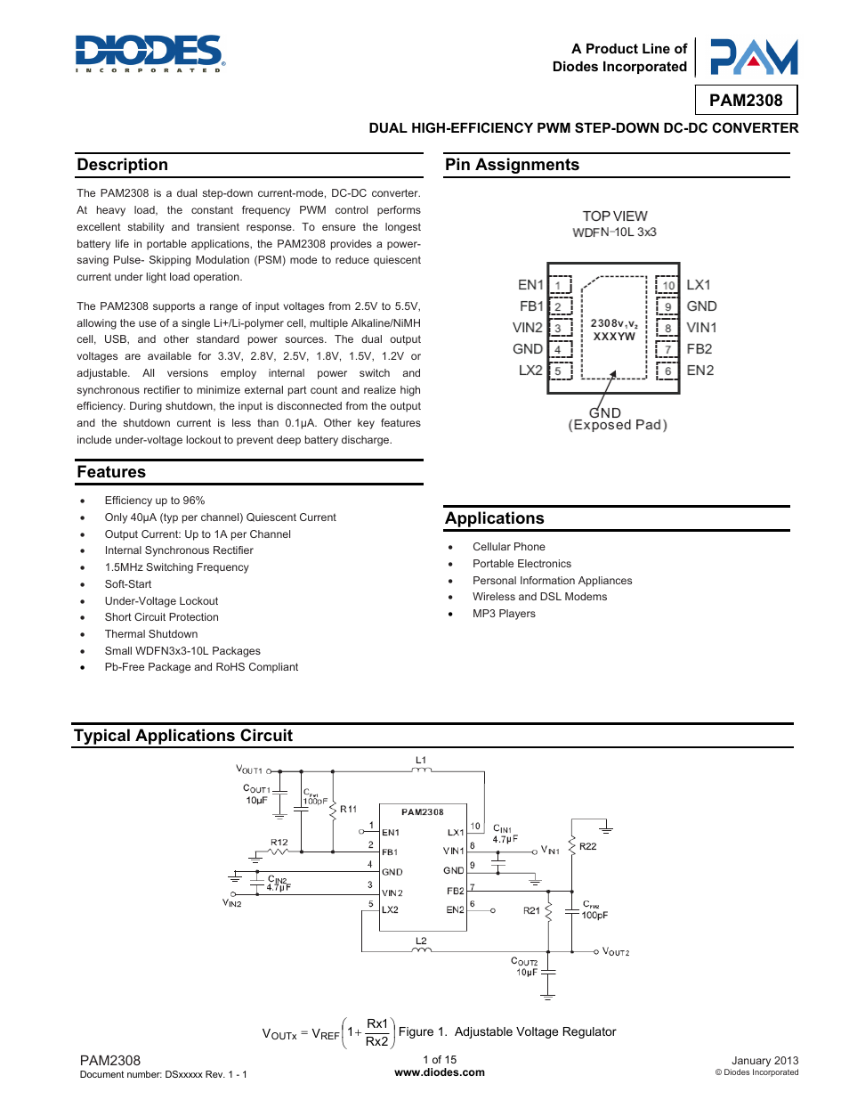 Diodes PAM2308 User Manual | 15 pages