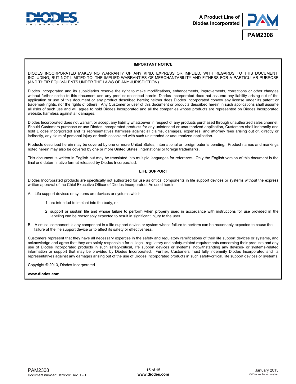 Pam2308 | Diodes PAM2308 User Manual | Page 15 / 15