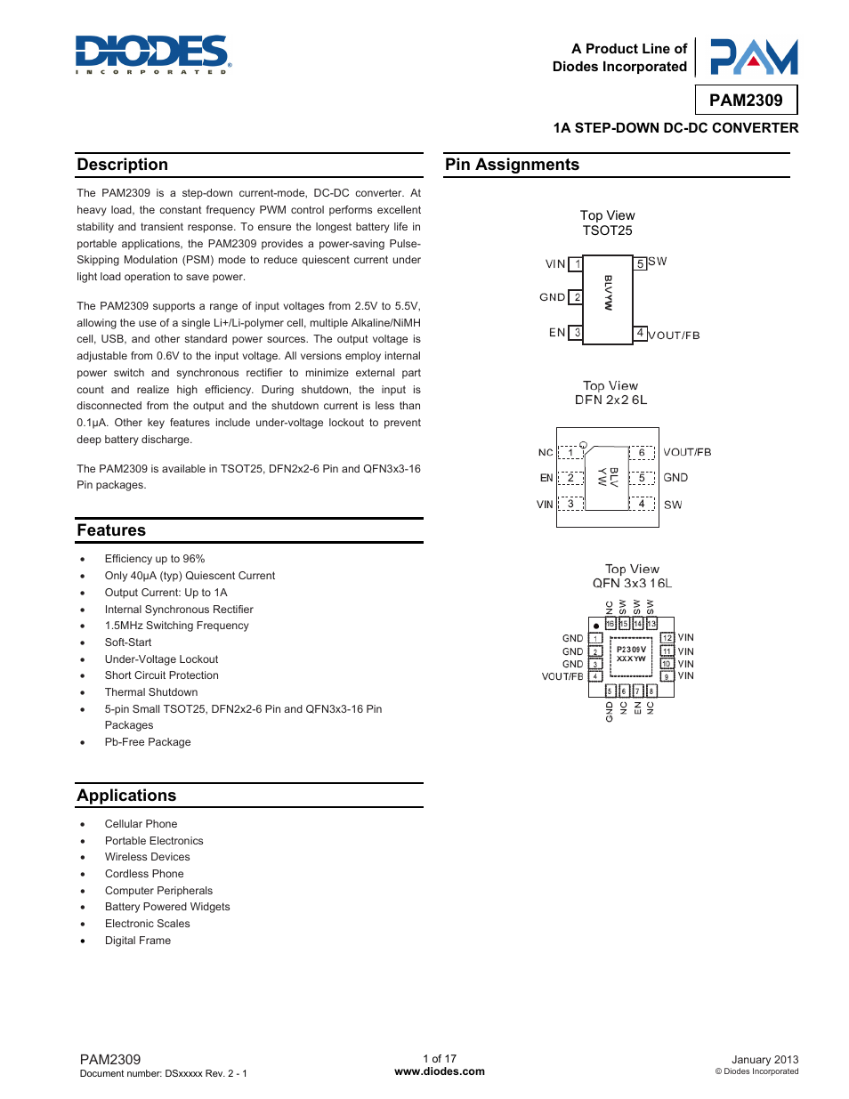 Diodes PAM2309 User Manual | 17 pages