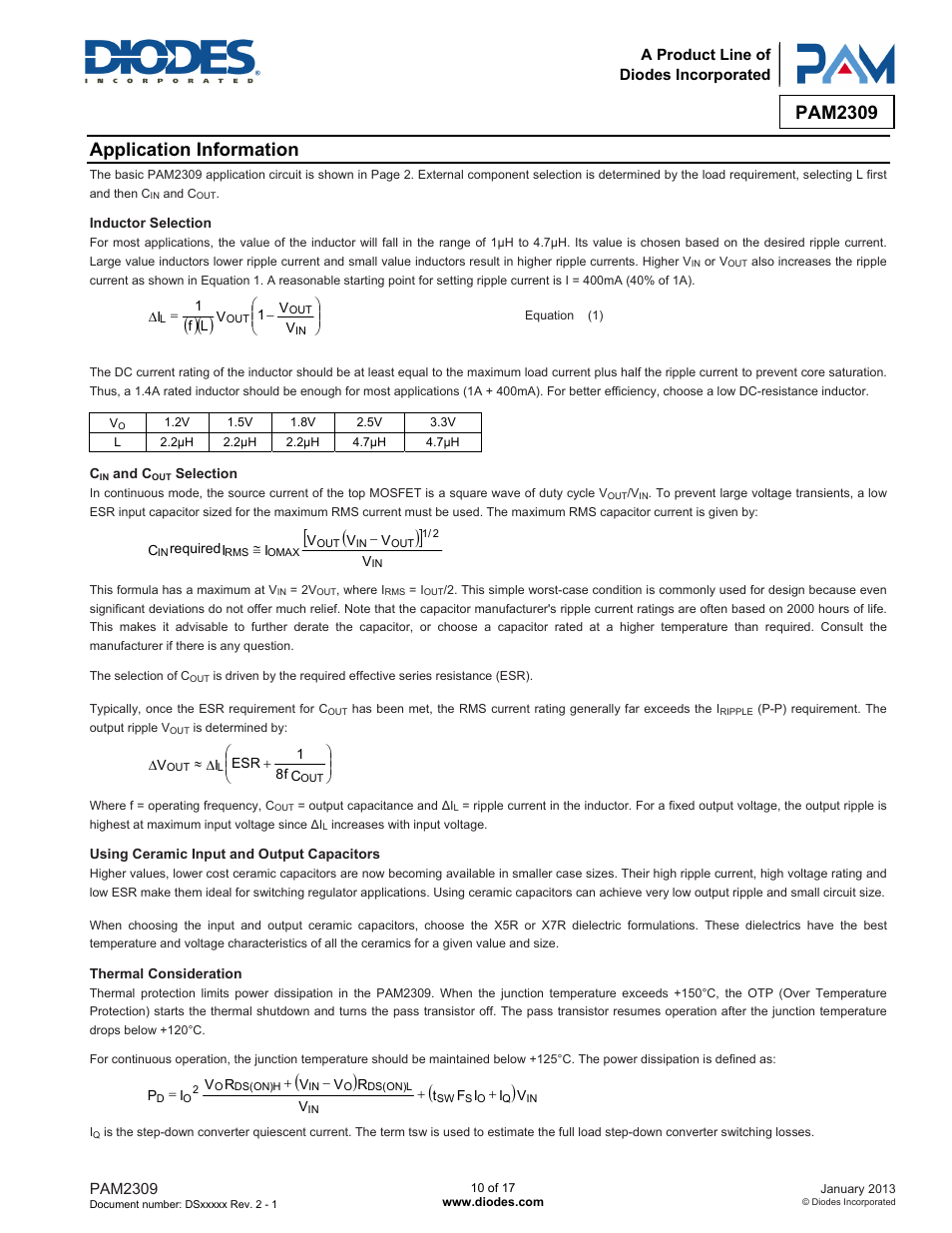 Pam2309, Application information | Diodes PAM2309 User Manual | Page 10 / 17