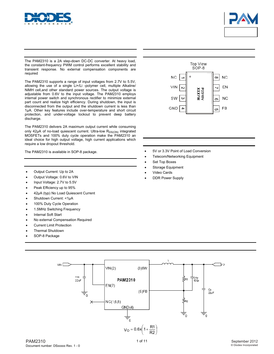 Diodes PAM2310 User Manual | 11 pages