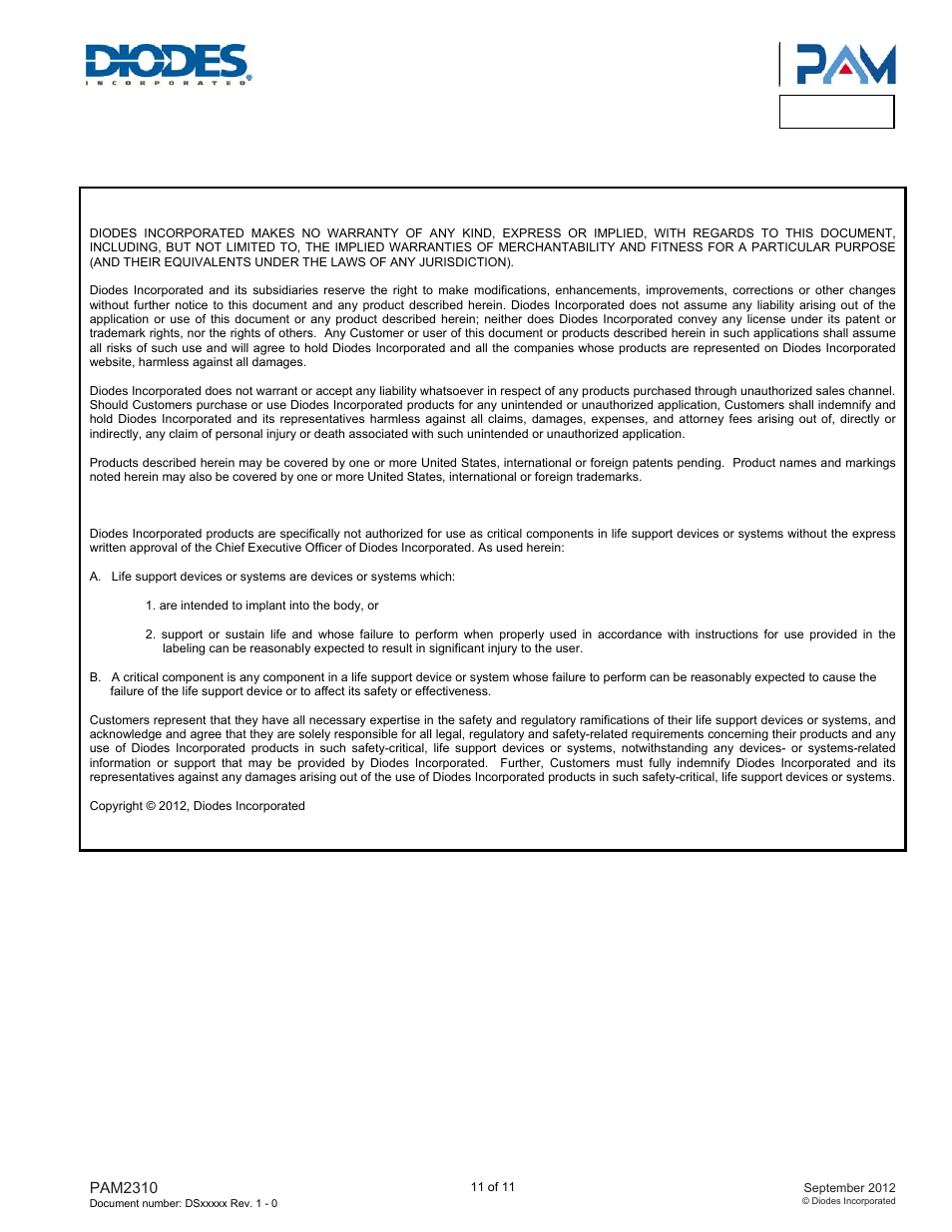 Pam2310 | Diodes PAM2310 User Manual | Page 11 / 11